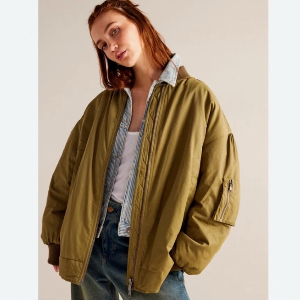 NWT Free People We The Free Becca Bomber Jacket w/ Quilted Cobalt Lining